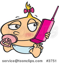 Cartoon Baby Girl Using a Cell Phone by Toonaday