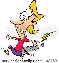 Cartoon Business Woman Running from Bad Karma by Toonaday