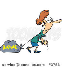 Cartoon Lady Pulling Heavy Baggage by Toonaday