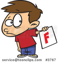 Cartoon Nervous School Boy Holding out a Bad Report Card by Toonaday