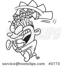 Cartoon Black and White Line Drawing of a Baby Boy Throwing a Tantrum by Toonaday