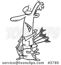 Cartoon Black and White Line Drawing of a Business Man Stabbed in the Back with Arrows by Toonaday