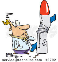 Cartoon Guy Building a Bad Rocket by Toonaday