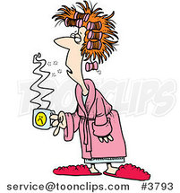 Cartoon Tired Lady with Bad Hair, Holding Coffee by Toonaday