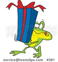 Cartoon Frog Carrying a Gift Box by Toonaday