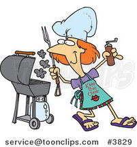 Cartoon Lady Holding a Spice Grinder by Her Bbq by Toonaday