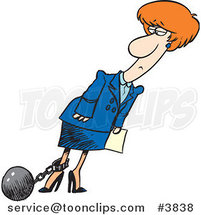 Cartoon Business Woman Pulling a Ball on a Shackle and Chain by Toonaday