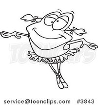 Cartoon Black and White Line Drawing of a Dancing Ballerina Frog by Toonaday
