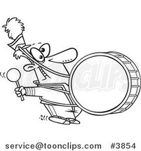 Cartoon Black and White Line Drawing of a Marching Band Drummer by Toonaday