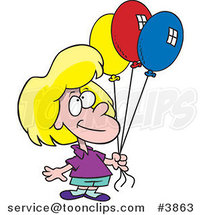 Cartoon Birthday Girl Holding Three Balloons by Toonaday