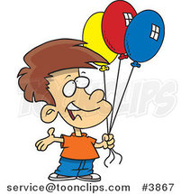 Cartoon Birthday Boy Holding Three Balloons by Toonaday