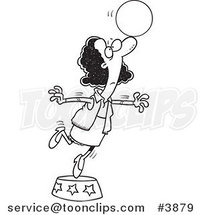 Cartoon Black and White Line Drawing of a Black Business Woman Balancing a Ball on Her Nose by Toonaday