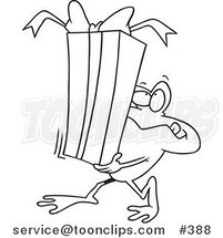 Cartoon Coloring Page Line Art of a Frog Carrying a Gift Box by Toonaday