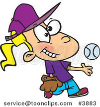 Cartoon Tomboy Girl Tossing and Catching a Baseball by Toonaday