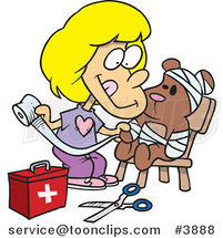 Cartoon Girl Bandaging up Her Teddy Bear by Toonaday