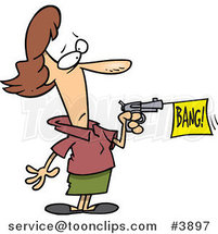 Cartoon Lady Shooting a Bang Banner out of a Gun by Toonaday