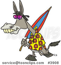 Cartoon Summer Donkey Carrying a Beach Umbrella by Toonaday