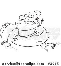 Cartoon Black and White Line Drawing of a Chubby Lady Running with a Beach Ball by Toonaday