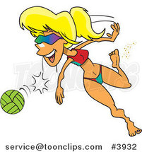 Cartoon Summer Lady Playing Beach Volleyball by Toonaday