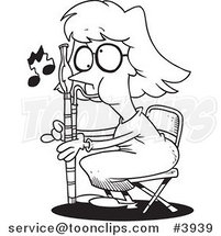 Cartoon Black and White Line Drawing of a Female Bassoon Player by Toonaday