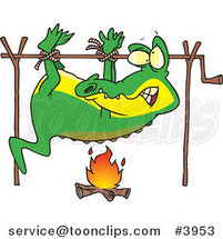 Cartoon Alligator Cooking over a Camp Fire by Toonaday