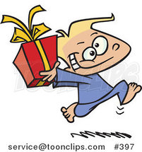 Cartoon Black Boy Running with a Gift Box by Toonaday