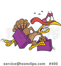 Cartoon Turkey Bird Running in Panic with Luggage by Toonaday