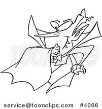 Cartoon Black and White Line Drawing of a Batty Vampire by Toonaday