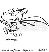 Cartoon Black and White Line Drawing of a Running Bat Boy by Toonaday