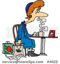 Cartoon Tired Christmas Shopper Drinking Coffee by Toonaday