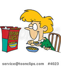 Cartoon Girl Eating Sugary Cereal by Toonaday