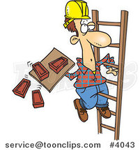 Cartoon Mason Carrying Bricks on a Ladder by Toonaday