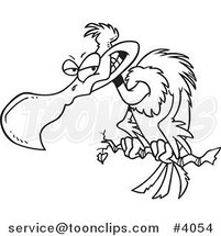 Cartoon Black and White Line Drawing of a Grinning Buzzard by Toonaday