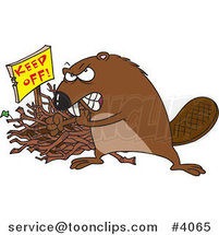 Cartoon Defensive Beaver Guarding His Stick Pile by Toonaday