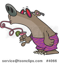 Cartoon Summer Bear Drinking a Beverage Through a Twisty Straw by Toonaday