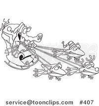 Cartoon Coloring Page Line Art of a Crocodile Santa with Frog Reindeer by Toonaday
