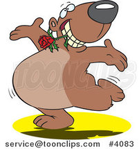 Cartoon Bear Dancing with a Flower in His Teeth by Toonaday