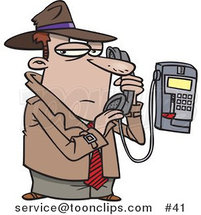 Cartoon Undercover Private Eye Detective Talking Secretively on a Telephone by Toonaday