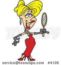 Cartoon Beautiful Blond Lady Using a Hand Mirror by Toonaday