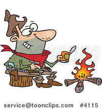 Cartoon Cowboy Baking Beans over a Camp Fire by Toonaday