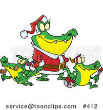 Cartoon Alligator Santa with Little Gator Elves by Toonaday