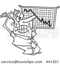 Cartoon Outlined Stressed Business Man Viewing a Recession Chart by Toonaday