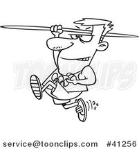 Cartoon Outlined Olympics Track and Field Javelin Thrower Guy by Toonaday