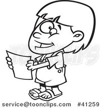 Cartoon Outlined Happy Girl Holding a Report by Toonaday