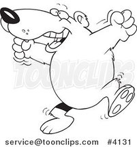 Cartoon Black and White Line Drawing of a Bear Celebrating by Toonaday