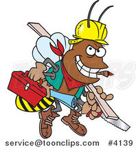 Cartoon Worker Bee Carrying Tools by Toonaday