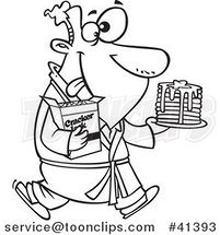 Cartoon Outlined Guy Eating Pancakes and Cracker Jacks for a Midnight Snack by Toonaday
