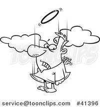 Cartoon Outlined Falling Angel Trying to Flap His Tiny Wings to Gain Altitude by Toonaday