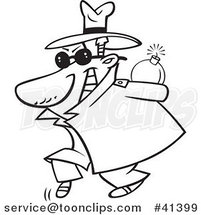 Cartoon Outlined Sneaky Spy Carrying a Bomb Behind His Back by Toonaday