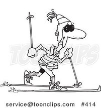 Cartoon Coloring Page Line Art of a Guy Cross Country Skiing by Toonaday